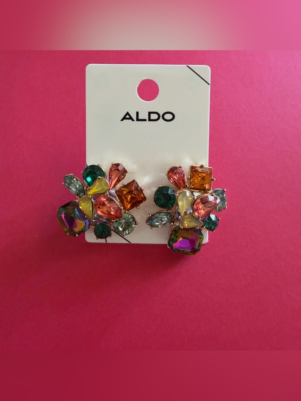 3cm. ALDO Multi-Color Gem Cluster Earrings — Green, Pink, Yellow, Orange, Purple